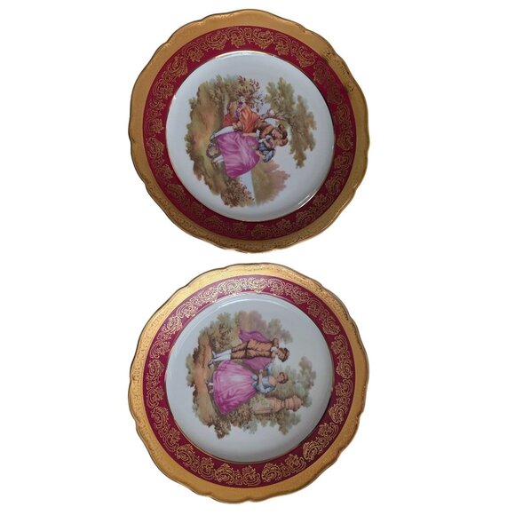Limoges France Porcelain Decorative Plates Set Of 2 With Romantic Scenes - Picture 1 of 7